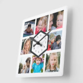 8 Foto Collage Witte Vierkante Wandklok (Hoek)