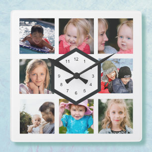 8 Foto Collage Witte Vierkante Wandklok