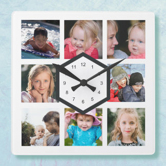 8 Foto Collage Witte Vierkante Wandklok