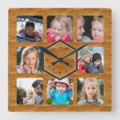 8 Foto Collage Wood Kleur Vierkante Klok (Voorkant)
