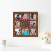 8 Foto Collage Wood Patroon Vierkante Klok (Huis)