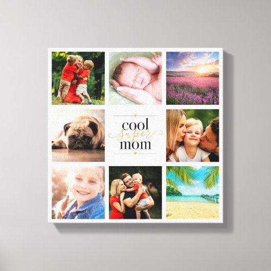 8 Foto Collage Zwart en Goud Cool Super Moeder Canvas Afdruk (Voorkant)