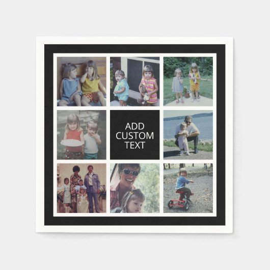 8 Foto collage - zwart wit - aangepaste tekst Servet (Voorkant)