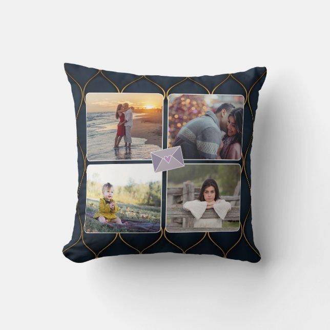 8 Foto/Elegant Black Gold Paars Love Heart Kussen (Voorkant)