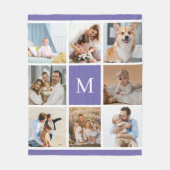 8 Foto Familie Collage Monogram Paarse Aangepast Fleece Deken (Voorkant)