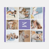 8 Foto Familie Collage Monogram Paarse Aangepast Fleece Deken (Voorkant (Horizontaal))