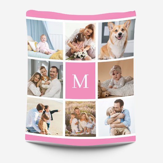 8 Foto Familie Collage Monogram Roze Custom Fleece Deken