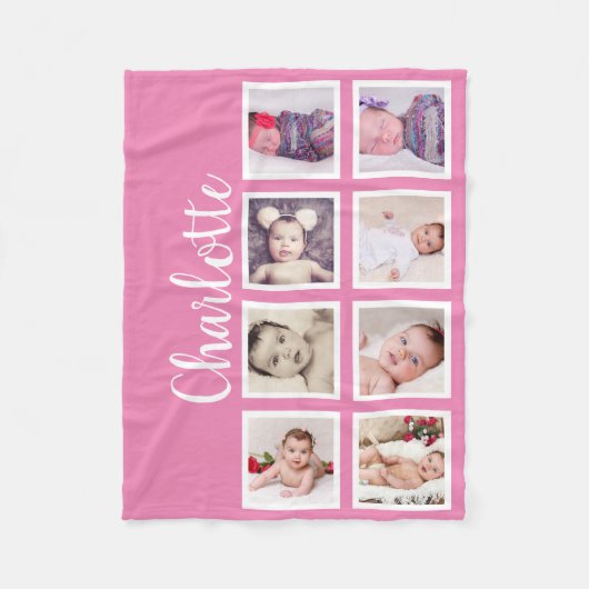 8 Foto gepersonaliseerd op maat (roze) Fleece Deken (Voorkant)