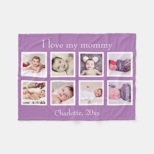 8 Foto gepersonaliseerde aangepaste tekst (paarse) Fleece Deken (Voorkant (Horizontaal))