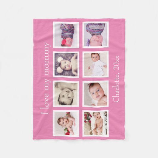 8 Foto gepersonaliseerde aangepaste tekst (roze) Fleece Deken (Voorkant)
