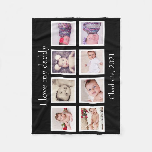 8 Foto gepersonaliseerde aangepaste tekst (zwart) Fleece Deken (Voorkant)