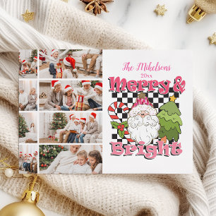 8 Foto geruit Vrolijk & Helder Kerstmis Feestdagenkaart
