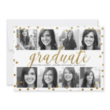 8 Foto Gold Glitter Look Afstuderen Uitnodiging