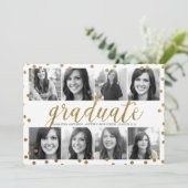 8 Foto Gold Glitter Look Afstuderen Uitnodiging (Staand voorkant)