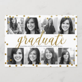 8 Foto Gold Glitter Look Afstuderen Uitnodiging