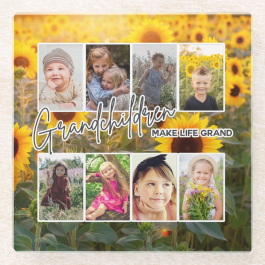 8 Foto "Grootouders maken het leven groot" Glazen Onderzetter (Voorkant)
