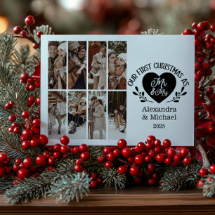 8 Foto Hart Eerste Kerstmis als Meneer & Mevrouw Feestdagenkaart