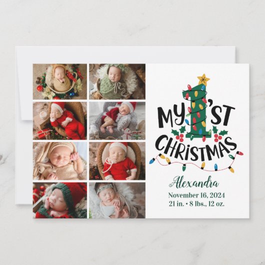 8 Foto Kerstboom Lichten Eerste Kerstmis Feestdagenkaart (Voorkant)