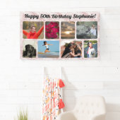 8 Foto Modern Roze Marmer Collage Verjaardagsfeest Spandoek (Insitu)