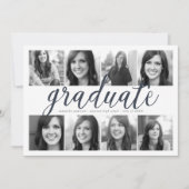 8 Foto Modern Script Afstuderen Invitation Kaart (Voorkant)