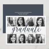 8 Foto Modern Script Afstuderen Invitation Kaart (Voorkant / Achterkant)