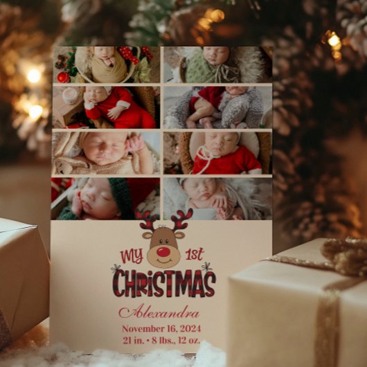 8 Foto Plaid Rendier Baby Eerste Kerst Feestdagenkaart