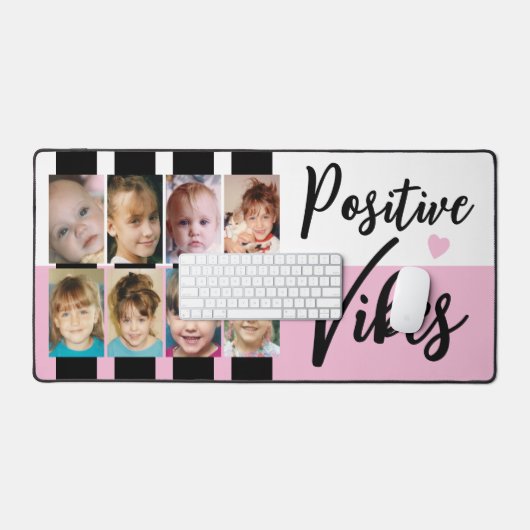 8 foto positieve vibes strepen zwart roze bureaumat (Keyboard & Muis)