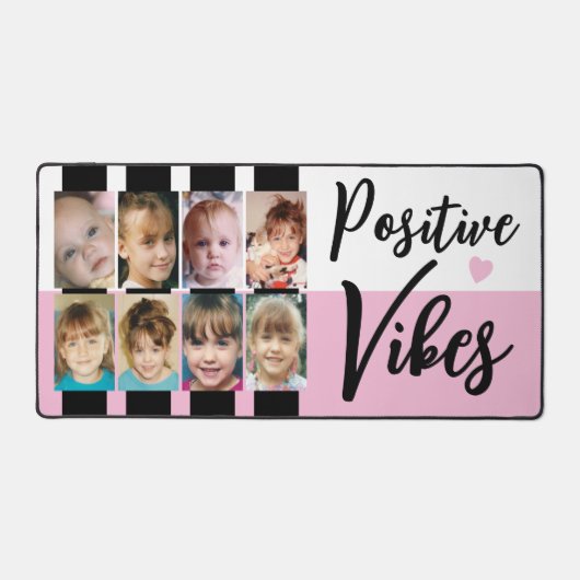 8 foto positieve vibes strepen zwart roze bureaumat (Voorkant)