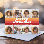 8 foto rand - Merry Christmas Retro Line Art Feestdagenkaart<br><div class="desc">Terug - Retro Line Art in Reds en Rust Sinaasappel - Gebruik 8 vierkante foto's en maak een unieke en trendy Merry Christmas groet met een retro lettertype op de voorkant en een feestelijk lijnkunstpatroon op de achterkant. Als u iets wilt verplaatsen, klikt u op de knop Aanpassen om wijzigingen...</div>