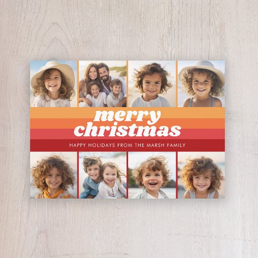 8 foto rand - Merry Christmas Retro Line Art Feestdagenkaart