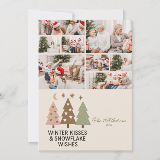 8 Foto Retro Winter Kusses & Snowflake Wensen Feestdagenkaart (Voorkant)