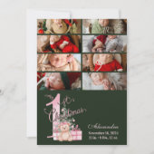 8 foto Roze groene Baby eerste kerst Feestdagenkaart (Voorkant)