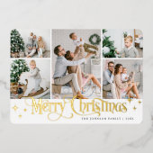 8 FOTO Sparkle Merry KerstGold Folie Feestdagenkaart (Voorkant)