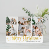 8 FOTO Sparkle Merry KerstGold Folie Feestdagenkaart (Staand Voorkant)