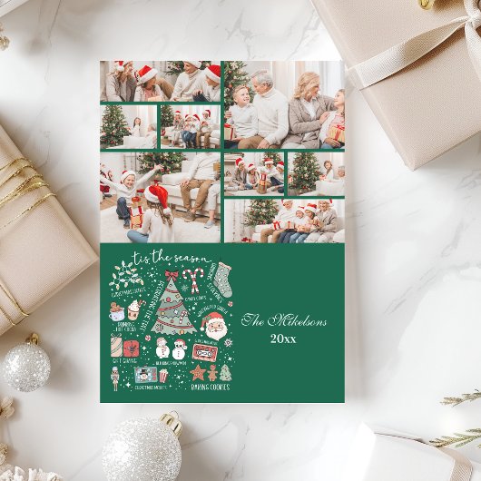 8 foto tis het seizoen retro groene kerst feestdagenkaart
