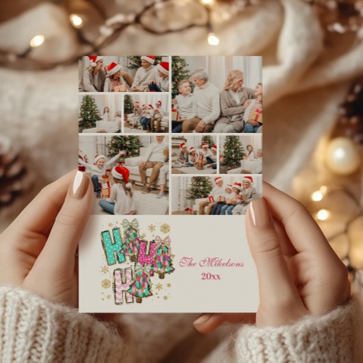 8 Foto Whimsical Ho Ho Kerstfamilie Feestdagenkaart