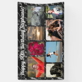 8 Foto Zwart Marmer Collage Verjaardagsfeest Spandoek (Verticaal)
