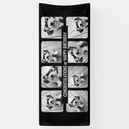 8 Fotocollage - Aangepast tekstlint - Zwart wit Spandoek (Verticaal)