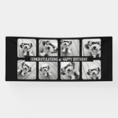 8 Fotocollage - Aangepast tekstlint - Zwart wit Spandoek (Horizontaal)