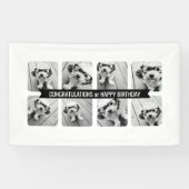 8 Fotocollage - Aangepast tekstlint - Zwart wit Spandoek (Horizontaal)