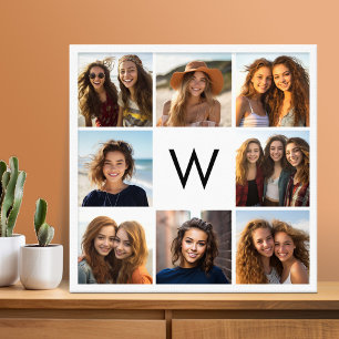 8 Fotocollage Aangepaste Initiaal Zwart en Wit Canvas Afdruk