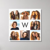 8 Fotocollage Aangepaste Initiaal Zwart en Wit Canvas Afdruk (Voorkant)