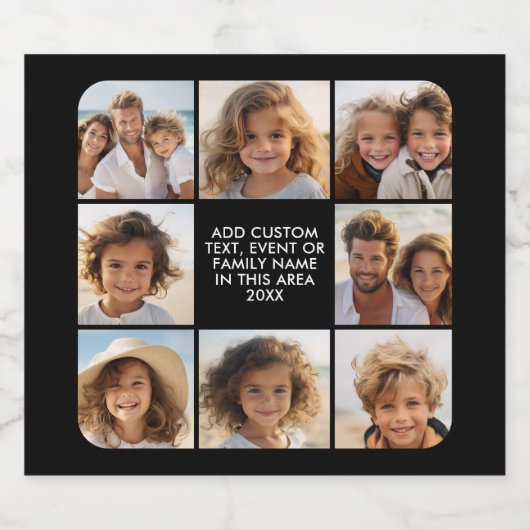 8 Fotocollage - Aangepaste tekst - Zwarte achtergr Bier Etiket (Enkel label)