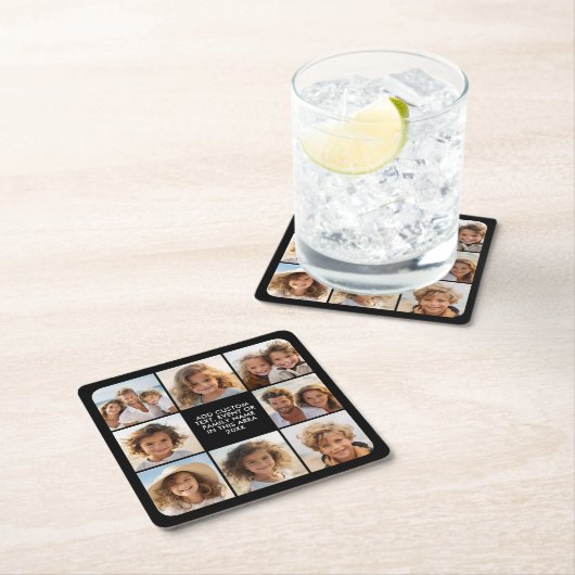 8 Fotocollage - Aangepaste tekst - Zwarte achtergr Kartonnen Onderzetters (Insitu)