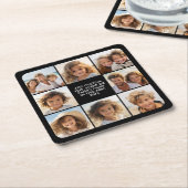 8 Fotocollage - Aangepaste tekst - Zwarte achtergr Kartonnen Onderzetters (Schuin)