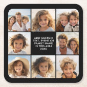 8 Fotocollage - Aangepaste tekst - Zwarte achtergr Kartonnen Onderzetters (Voorkant)
