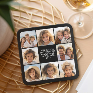 8 Fotocollage - Aangepaste tekst - Zwarte achtergr Kartonnen Onderzetters