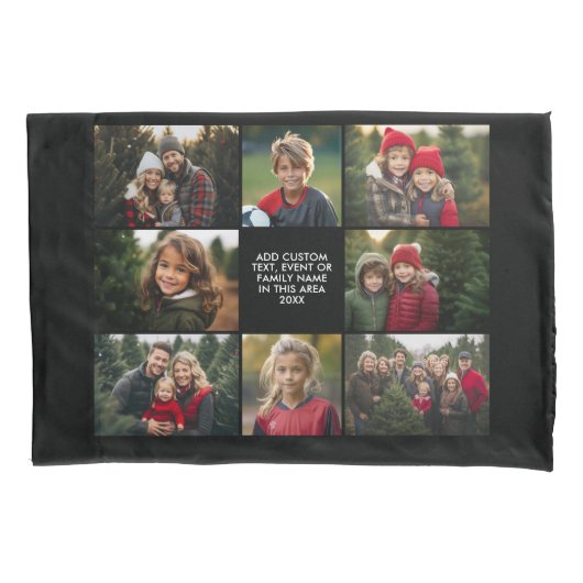 8 Fotocollage - Aangepaste tekst - Zwarte achtergr Kussensloop (Voorkant)