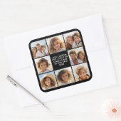 8 Fotocollage - Aangepaste tekst - Zwarte achtergr Vierkante Sticker (Envelop)