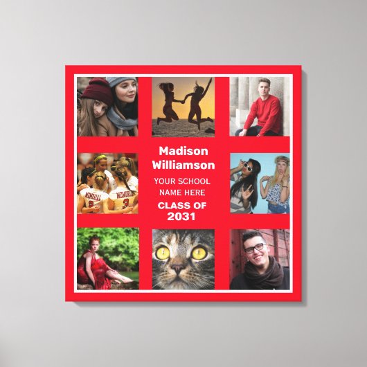 8 Fotocollage Afstuderen Naam klasse van Canvas Afdruk (Voorkant)